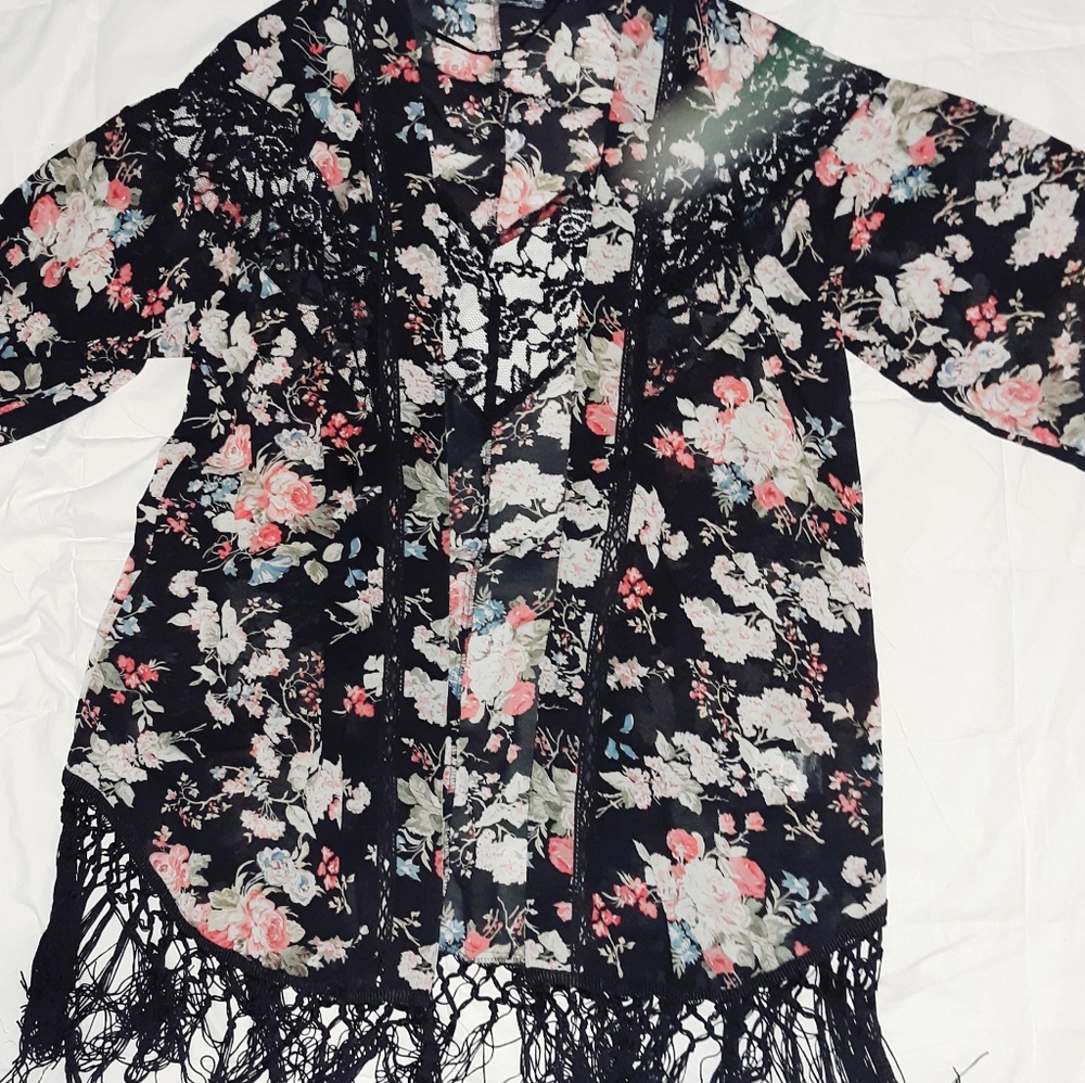 🔥BOGO SALE🔥MISS ME Floral Sheer Fringed Cardigan